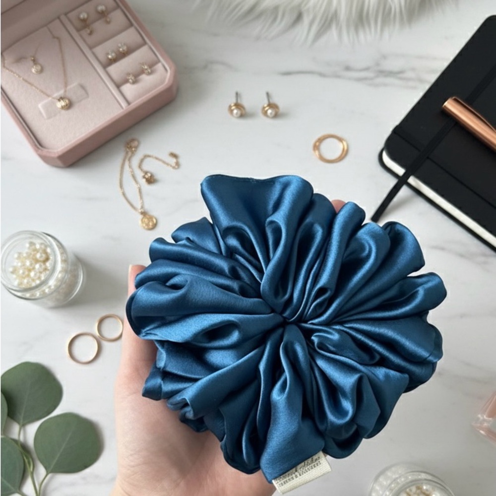 XXL Blue Satin Scrunchie